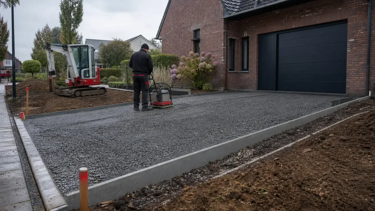 Laagopbouw en fundering onder een oprit