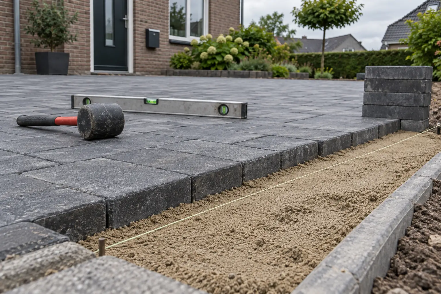 de aanleg van een bestrate oprit