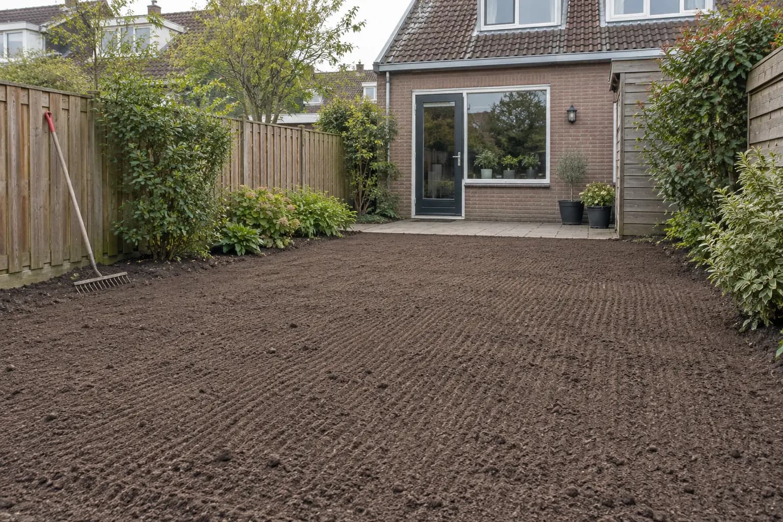 geëgaliseerde grond in een woonhuistuin
