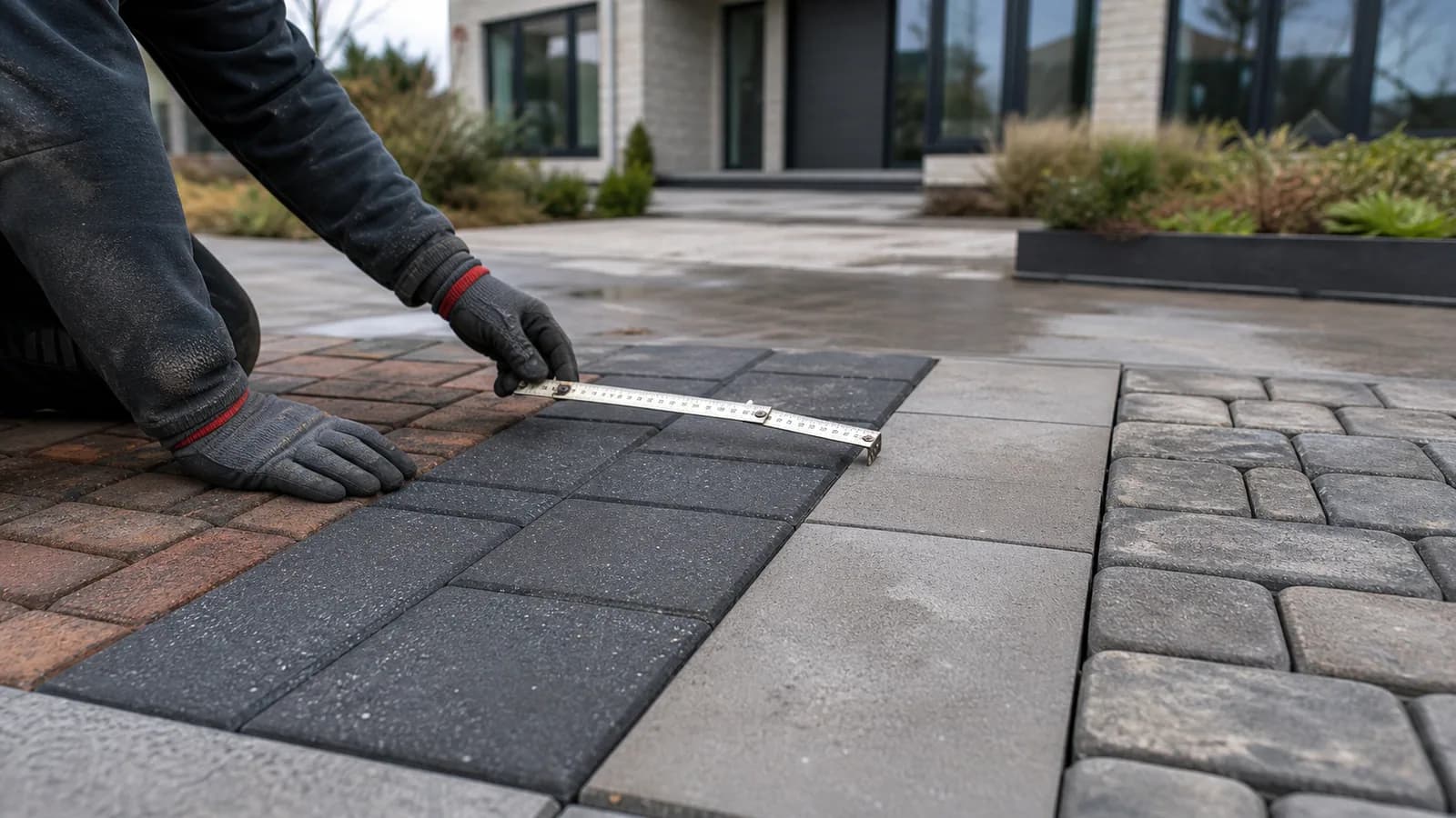 Selectie van gebakken klinkers en betonstraatstenen op een Nederlandse bouwplaats
