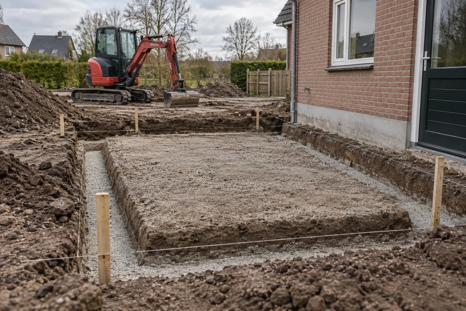 nauwkeurig grondwerk bij een woning