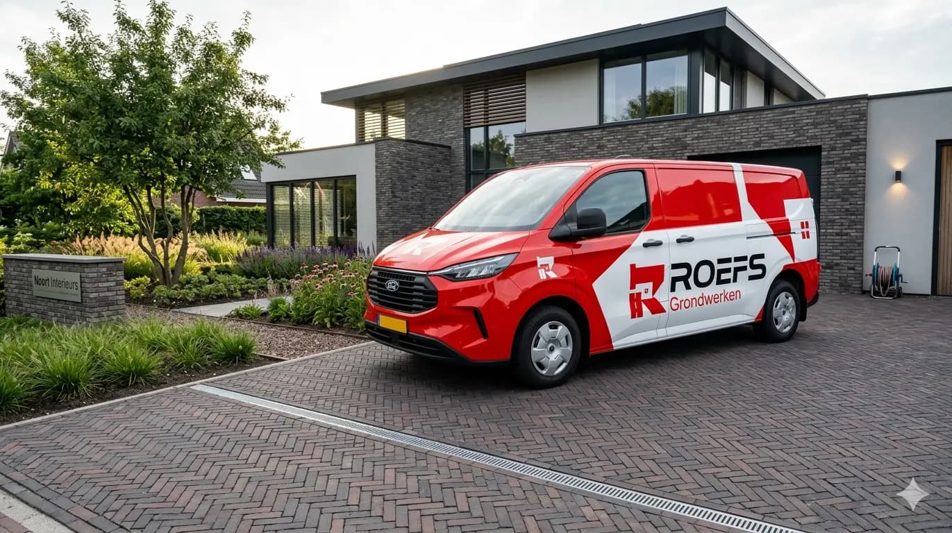 Bedrijfswagen van Roefs Grondwerken op locatie in Zuid-Limburg
